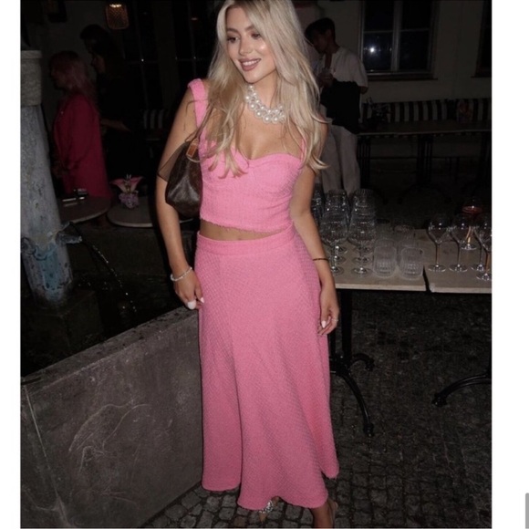 NEW Zara Tweed Textured High Waist Midi Skirt Candy Barbie Long Pink XL NWT - Picture 3 of 15